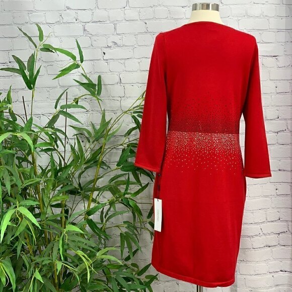Calvin Klein Red 3/4 Sleeve Dress with Rhinstones - Picture 3 of 7